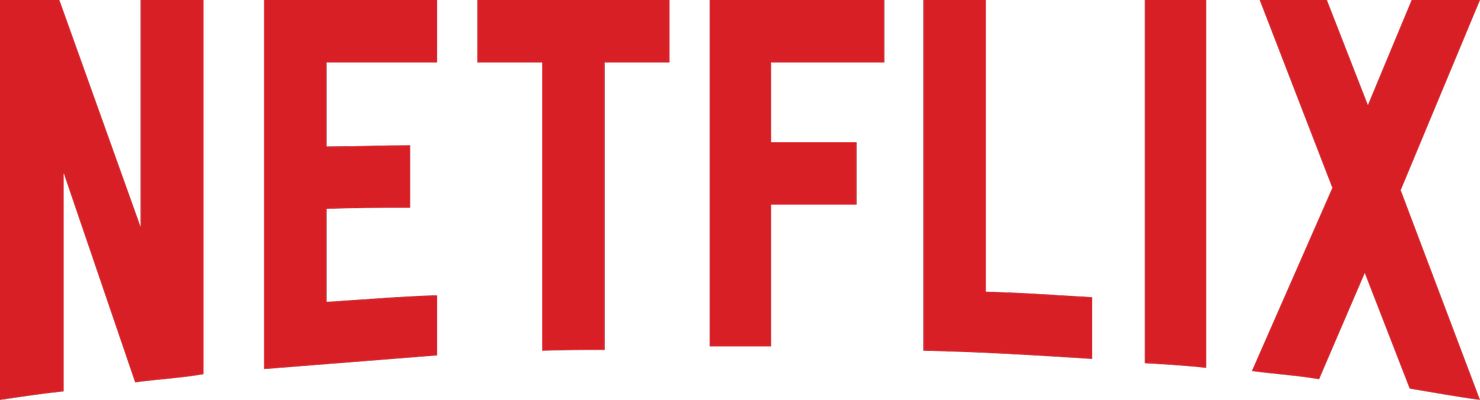 NETFLIX appears in red text on a transparent background, the bottoms of the letters curving upwards in the centre to create an arc.